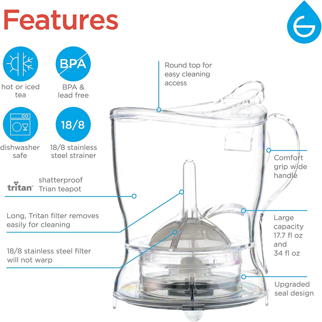 Aberdeen BPA-Free Tea Infuser Teapot & Smart Tea Maker - Drip-Free Design with Coaster, Easy Brew and Clean Steeper (17.7 Oz / 525 Ml)