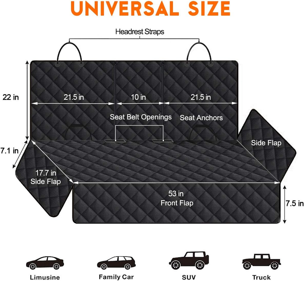 Premium Waterproof Dog Car Seat Cover - Non-Slip Back Seat Protector for Pets, Compatible with Most Cars, Trucks, and SUVs - Black
